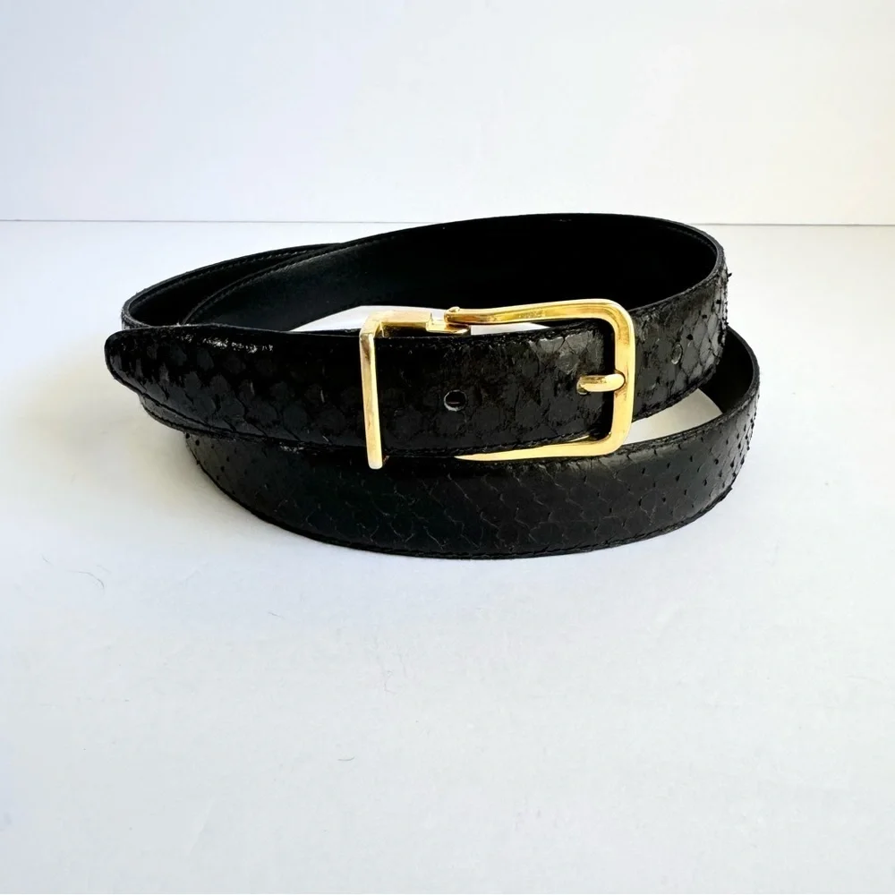 Vintage Snakeskin Belt‎ Blake Reptile Leather Gold Tone Buckle Womens Medium